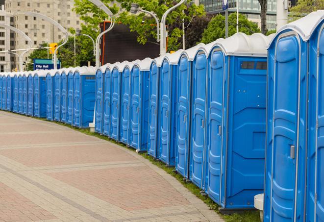 Seasonal porta potty units set up at a Dothan, Alabama venue
